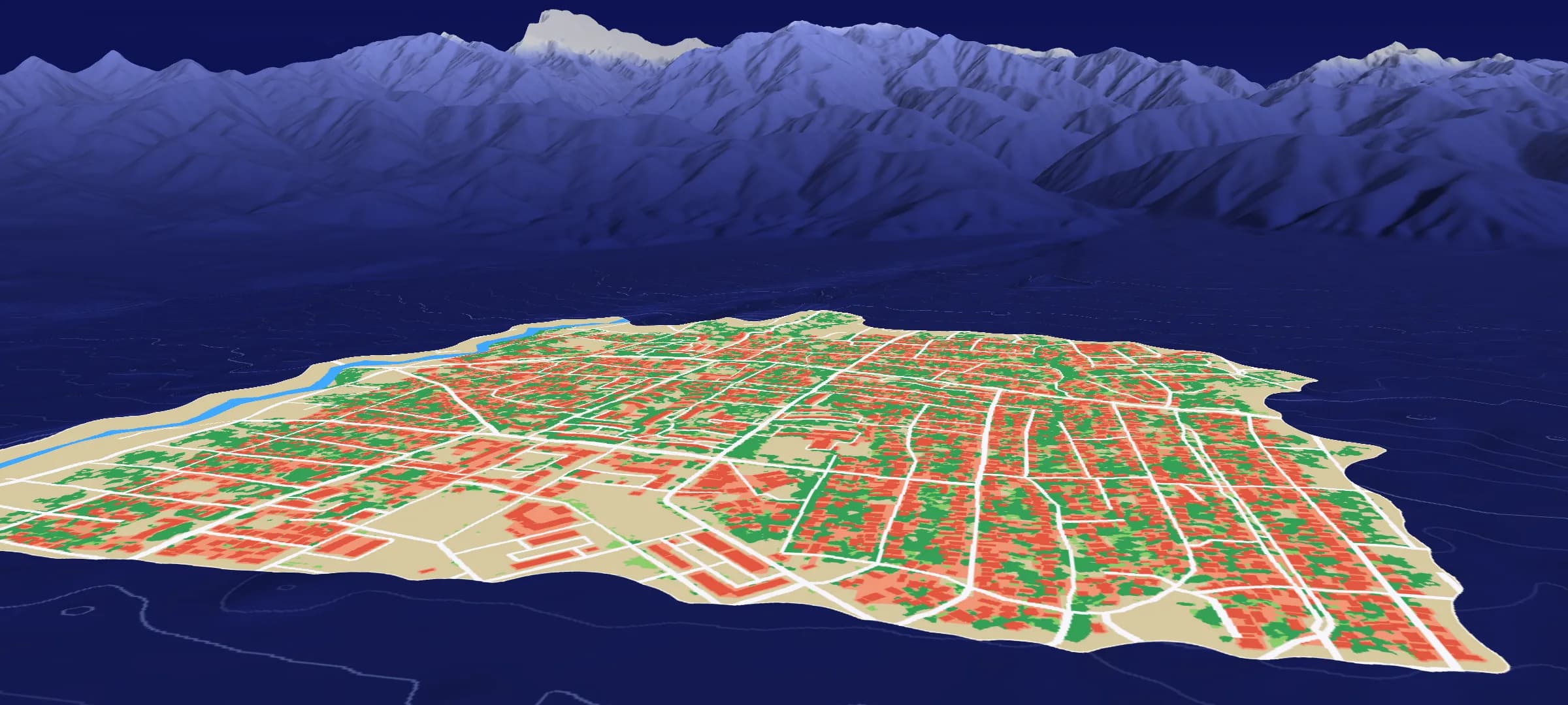 The same area classified into urban, vegetation, roads, water and open land